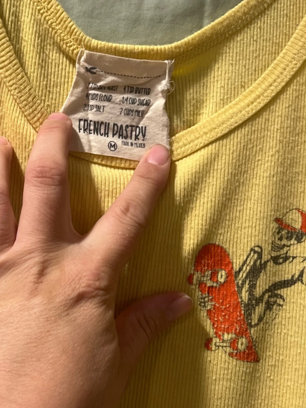 french pastry Yellow Ribbed Tank with Small Floral Embroidery - Picture 3 of 3